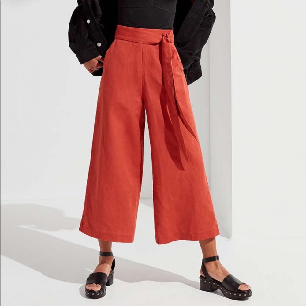 UO Madison Tie-Belt Culotte Pant Orange